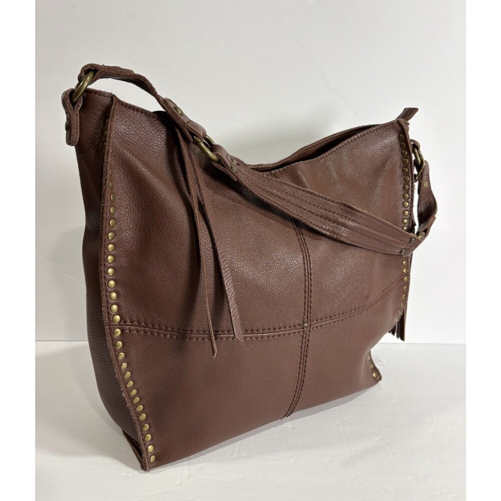 The Sak Silverlake Brown Leather Moto Fringe Hobo Studded Shoulder Bag - Picture 6 of 13